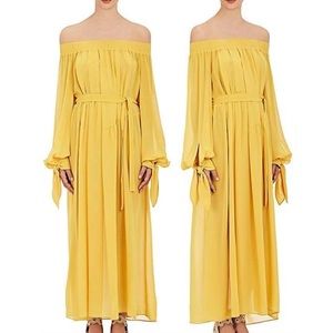 Derek Lam Yellow Silk Georgette Off the Shoulder Belted Dress Size 4